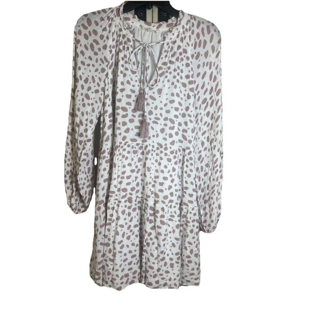 Entro M Medium Cream Brown Speckled Boho Western Short Mini Dress